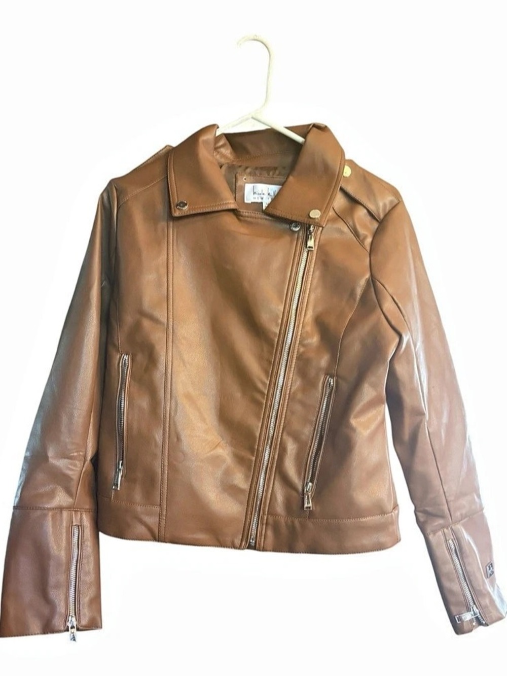 Nicole Miller Brown Moto Jacket Size Medium Like New